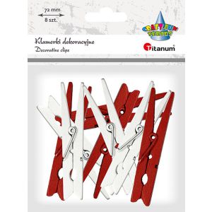 Klamerki drewniane Titanum Białe/Czerwone 72mm, 8szt